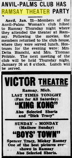 Ramsay Theatre - Jan 21 1939 Article And Ad For Victor (newer photo)